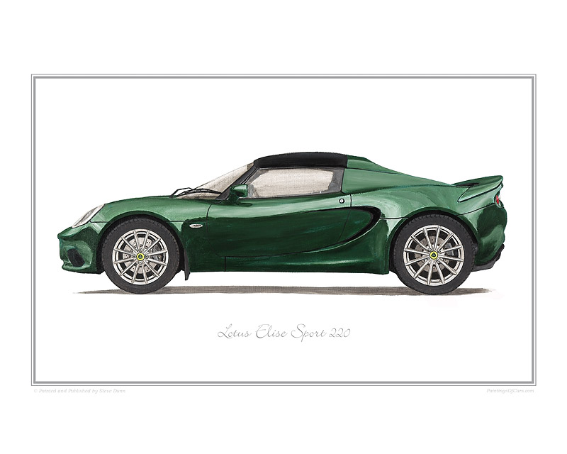 Lotus Elise Sport 200 car print. Painting by Steve Dunn.